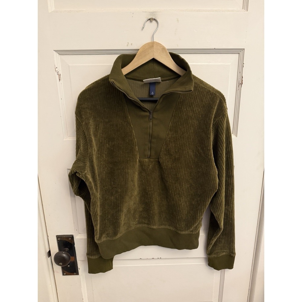 Universal Thread Women's Olive Green Corduroy 1/2 Zip Sweatshirt Size XS